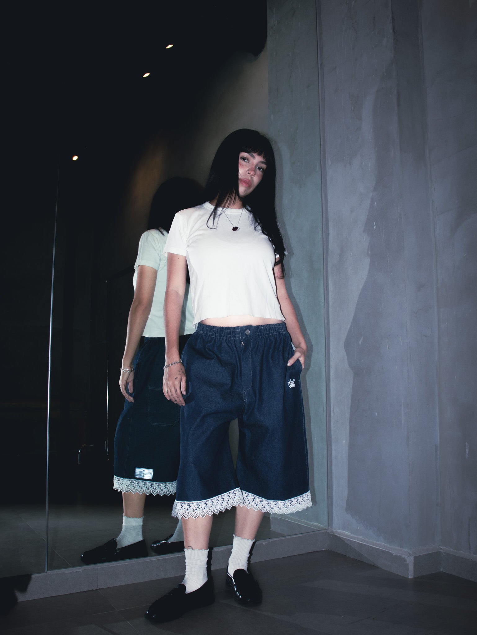 Denim Jort Indigo con Encaje.